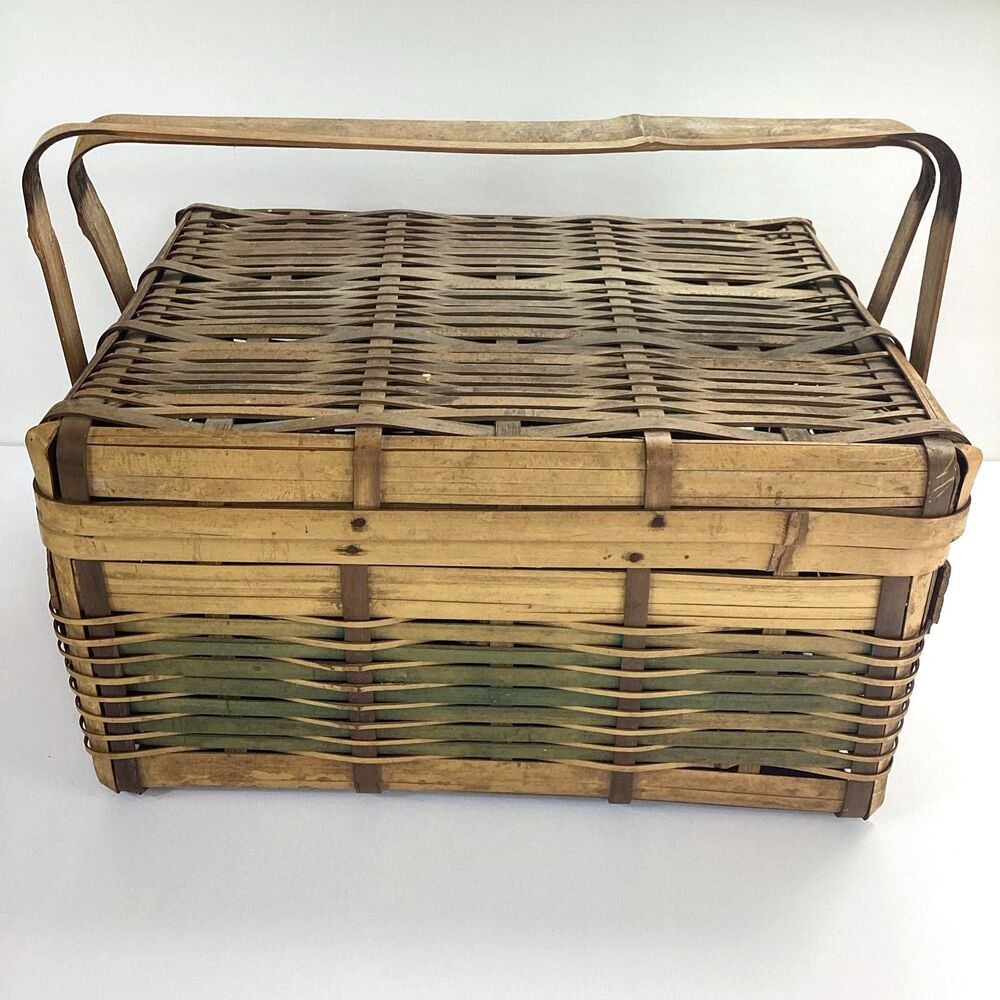 Vintage Wicker Rattan Basket with Dual Handles Woven Boho Decor